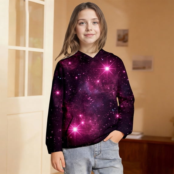Boys Hoodies Galaxy Print Comfortable Pullover Top Casual Style Hoodies for Boys Size 3-4Y