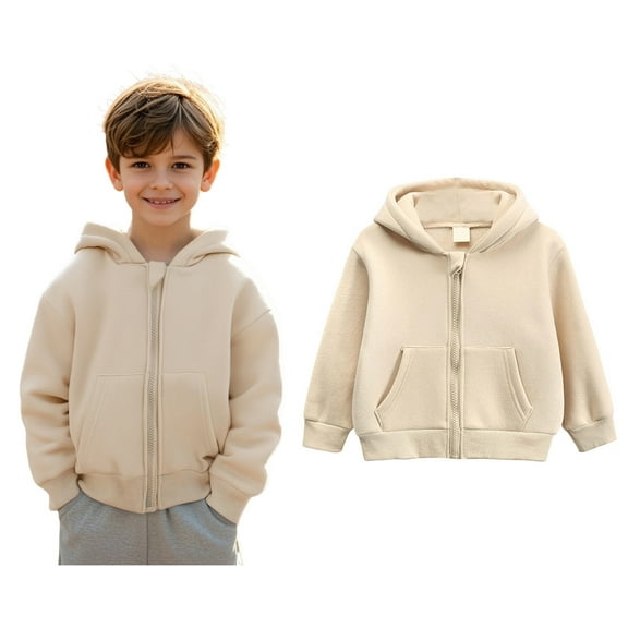 Boys Hoodies Kids Beige Full Zipper Hoodie Casual Long Sleeve Hoodie Sweatershirt Pullover Fall Winter Clothes 12-24 Months Old Girl Clothes Boys Girls Fashion