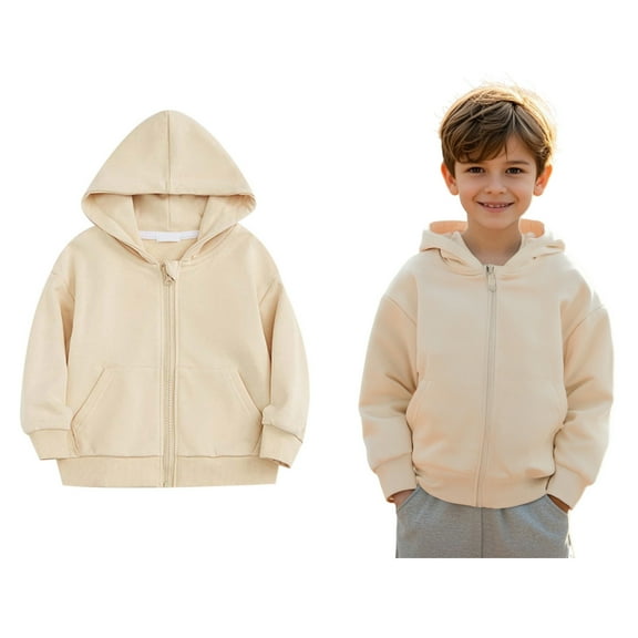 Boys Hoodies Kids Beige Full Zipper Hoodies Long Sleeve Soft Sweatshirts Top Fall Clothes Size 12-18 Months Girls Clothes Boys Girls Fashion