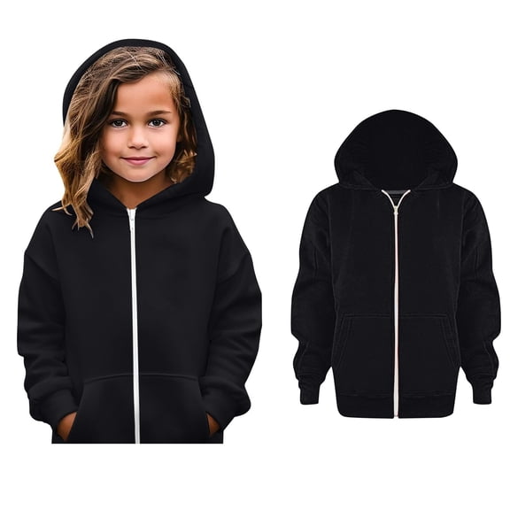 Boys Hoodies Kids Black Full Zipper Hoodie Long Sleeve Pullover Tops Warm Fall Winter Clothes Girls Clothes4-5 Years Boys Girls Fashion