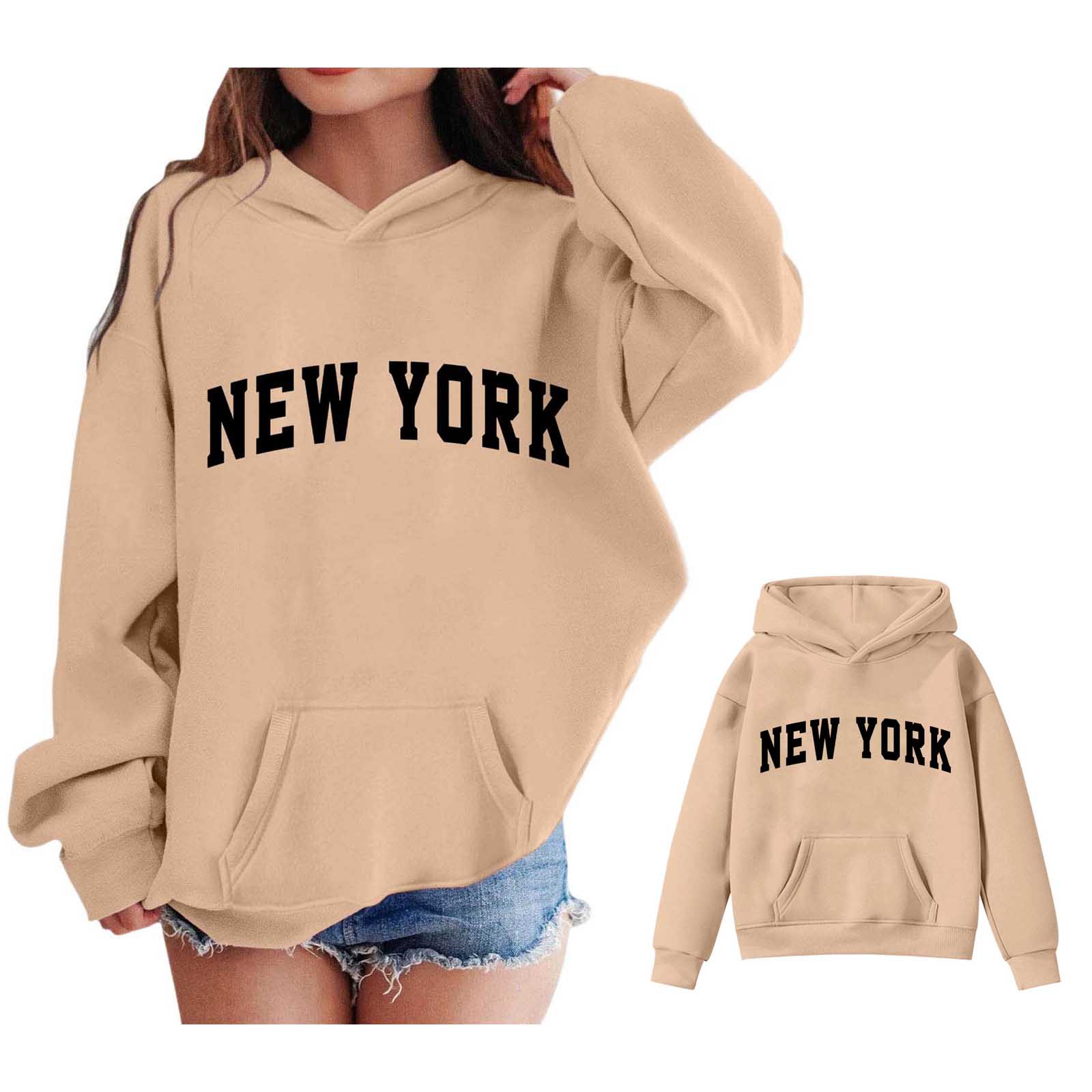 Boys Hoodies Kids City Name Letter Print Khaki Hooded Long Sleeve Soft ...