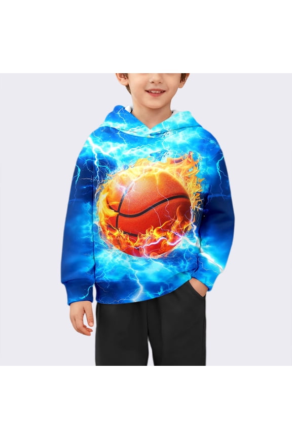 Boys Hoodies Kids Cool Basketball Print Hooded Long Sleeve Pullover Top Skin-Friendly Neat Durable Everyday Wear Boys Sweatshirts