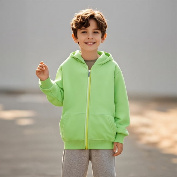Boys Hoodies Light Green Full Zipper Hooded Long Sleeve Soft Sweatshirts Top Fall Winter Clothes Boy Clothes 3-4 Years Boys Girls Fashion