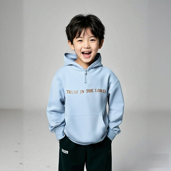 Boys Hoodie Mask Letter Print Light Blue Half Zipper Hooded Casual Long Sleeve Hoodies Winter Clothes Girls 13-14 Years Clothes