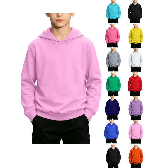 Boys Hoodies Nelozsy Children's Solid Color Hooded Long Sleeve Sweatshirt Medium To Large Sizes Pullover With Hood Pink 2-3 Years