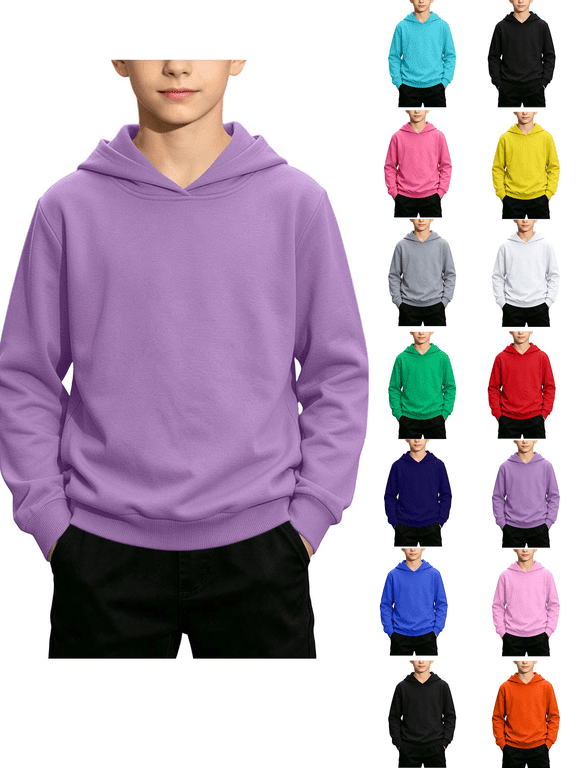 Boys Hoodies Nelozsy Children's Solid Color Hooded Long Sleeve Sweatshirt Medium To Large Sizes Pullover With Hood Purple 1-2 Years