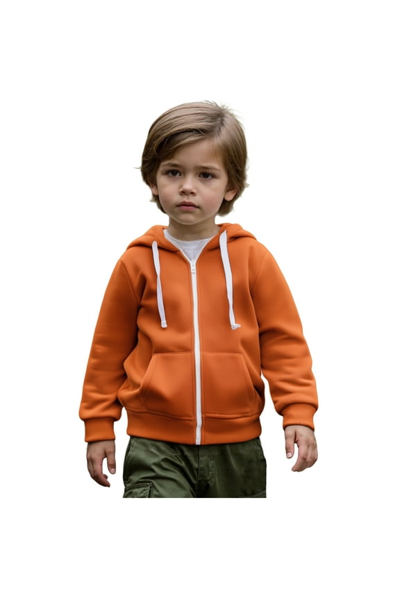 Boys Hoodies Orange Full Zip Up Hooded Casual Long Sleeve Sweatshirts Jackets Fall Clothes Size 4-5 Years Boys Clothes Boys Girls Fashion