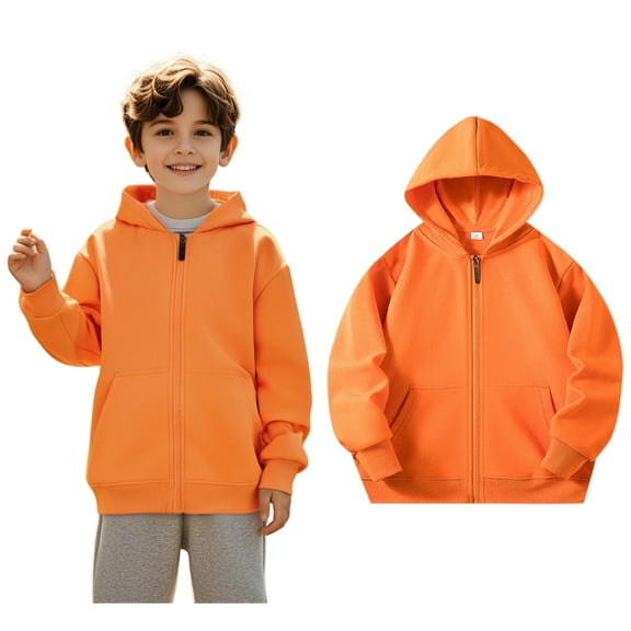 Boys Hoodies Orange Full Zipper Hooded Long Sleeve Hooded Sweatshirt Top Fall Winter Clothes Girls Clothes 3-4 Years Boys Girls Fashion