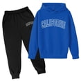 thumbnail image 1 of Boys Hoodies Oversized Sweatshirt Jogger Sets For Boys 2 Piece Letter Print Sweatpants Sets Girls 2 Piece Outfits Baggy Wide Leg Cargo Harem Pants Fall Winter Set 3-14Y #03 Blue,11-12Y, 1 of 2