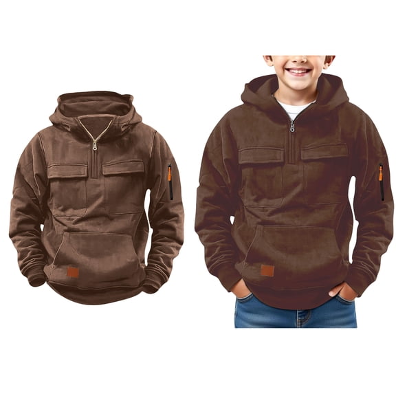 Boys Hoodies Quarter Zip Hoodie Long Sleeve Hooded Sweatshirt Top with Pockets 5-6 Years Boys Clothes
