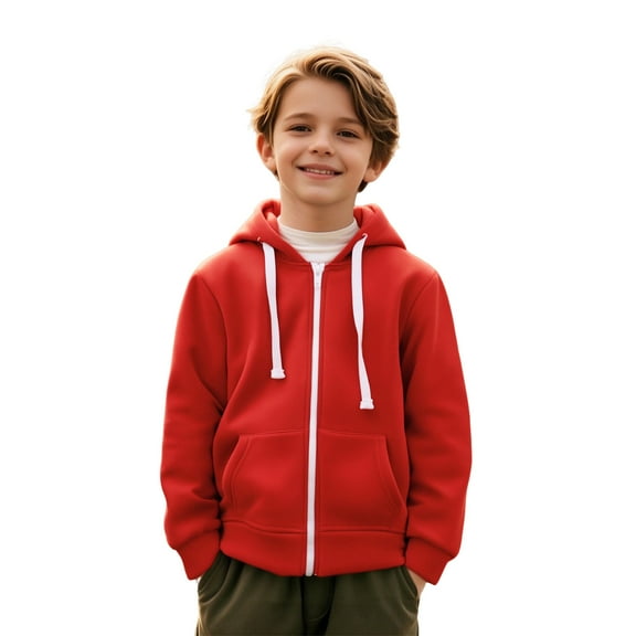 Boys Hoodies Red Full Zipper Hooded Casual Long Sleeve Hoodies Winter Clothes Girls Sweatshirts Size 5-6 Years Boys Girls Fashion