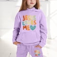 thumbnail image 1 of Boys Hoodies Set Jesus Loves You Hoodies Cute Letter Print Long Sleeves Loose Pullover 2 PC Outfits Kids New Year Sweatshirts for Teenagers 8-9 Years, 1 of 5