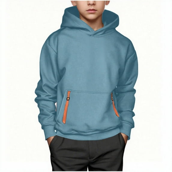 Boys Hoodies Size 10-12 Fashion Long Sleeve Fleece Sweatshirt Loose Casual Sport Pullover Tops With Pockets Size 4-15