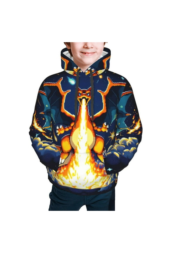 Boys Hoodies Sweatshirt Pokémon-Pikachu Charizard Pullover with Big Pocket for Kids Fashion 10-12 Years,M