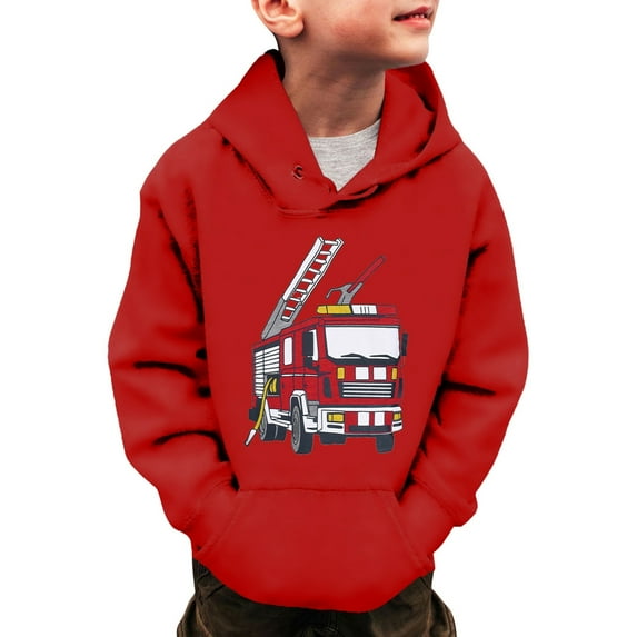 Boys Hoodies & Sweatshirts Fire Truck Printing Children's Fashion Casual Pocket Decoration Hoodie for Boys and Girls