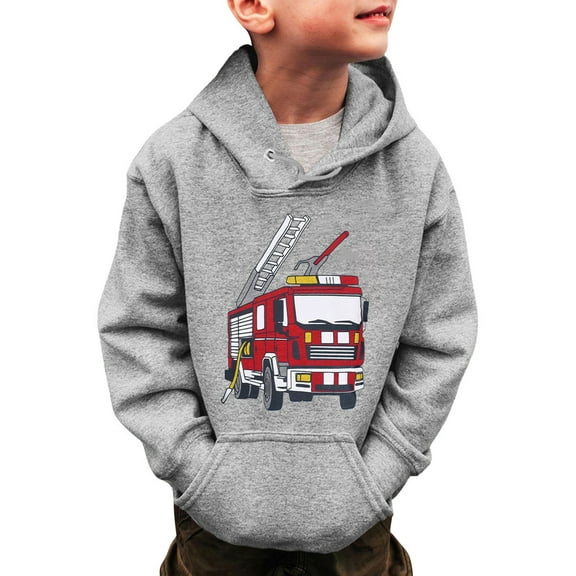 Boys Hoodies & Sweatshirts Fire Truck Printing Children's Fashion Casual Pocket Decoration Hoodie for Boys and Girls