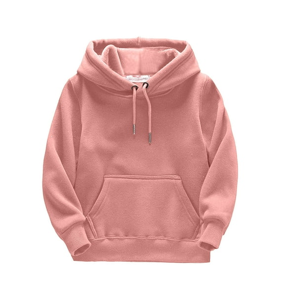 Boys Hoodies Winter Drawstring Hooded Soild Color Print Girls Sweatshirts Kids Pullover with Pockets(120 4-5 Years,Pink)