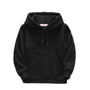 Boys Hoodies Winter -Lined Soild Color Print Girls Drawstring Hooded Sweatshirts with Pockets 6-8 Years 140,Black