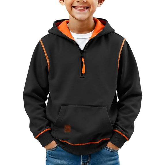Boys Hoodies Youth Long Sleeve Athletic Sweatshirt Kids Quarter Zip Hooded Pullover Fall Winter Casual Warm Tops With Pocket