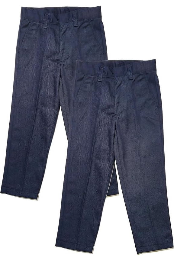 Boys Husky Fit Straight Flat Front Adjustable Waist School Uniform Pants - 2 Pack