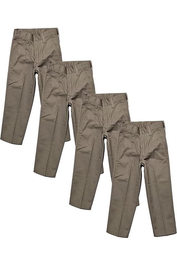 Boys Husky Fit Straight Flat Front Adjustable Waist School Uniform Pants - 4 Pack