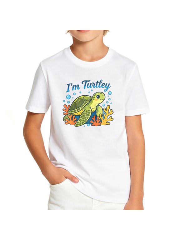 Boys Im Turtley Sea Turtle Graphic T Shirt, Cotton Short Sleeve Kids Tees Children Soft Tops
