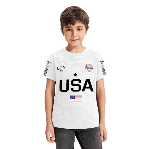 Boys’ Independence Day USA Logo T-Shirt, Patriotic 4th of July Kids Short Sleeve Tee