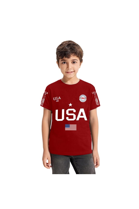 Boys’ Independence Day USA Logo T-Shirt, Patriotic 4th of July Kids Short Sleeve Tee