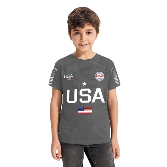 Boys’ Independence Day USA Logo T-Shirt, Patriotic 4th of July Kids Short Sleeve Tee