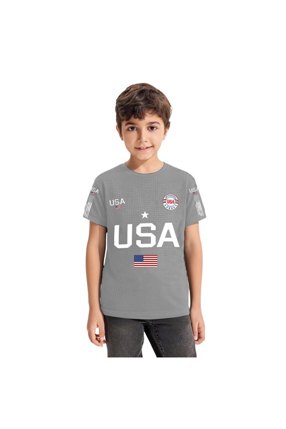 Boys’ Independence Day USA Logo T-Shirt, Patriotic 4th of July Kids Short Sleeve Tee