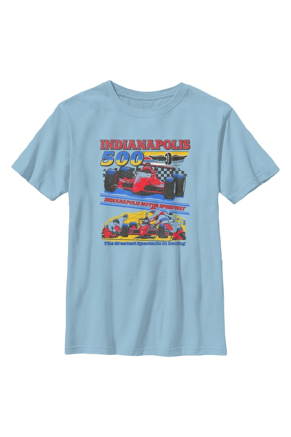 Boys Indy 500 Red and Blue Greatest Spectacle Slogan T Shirt