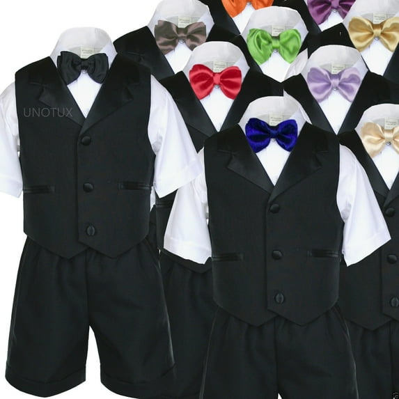 Boys Infant Toddler Formal Black Vest Sets Shorts Suits EXTRA COLOR Bow tie 0-4T