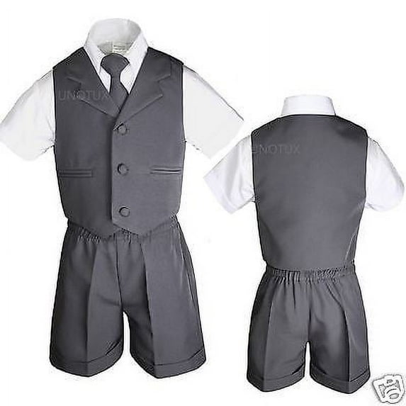 Boys Infant Toddler Formal Eton Dark Gray Vest Set Shorts Suit S M L XL 2T 3T 4T