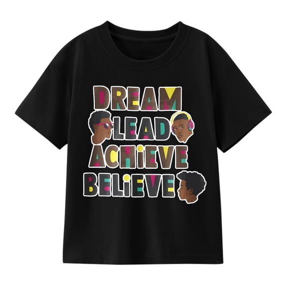 Boys' Inspirational Dream Lead Achieve Believe Graphic T-Shirt, 100% Cotton Short Sleeve Shirt