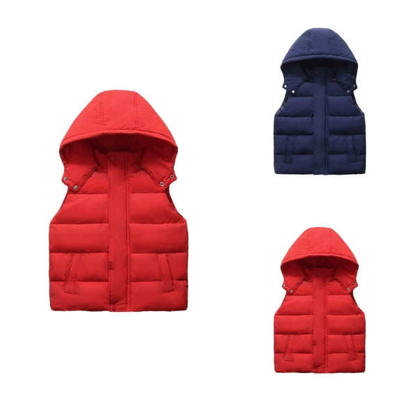 Boys Insulated Down Vest, Hooded Sleeveless Jacket for Winter, Lightweight Warm Padded Kids Coat, Fall Winter Thick Windproof Outdoor Activities