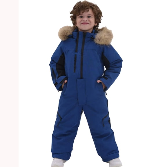 Boys Insulated Snowsuit Romper For Winter Outdoor Play Windproof Warm Jumpsuit Ice Skating