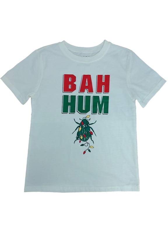 Boys Ivory Bah Hum Bug Christmas T-Shirt Christmas Lights Beetle Shirt XL