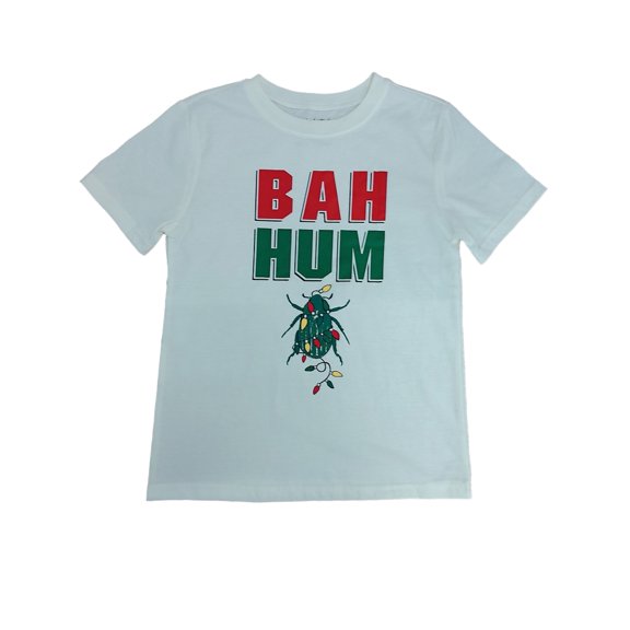 Boys Ivory Bah Hum Bug Christmas T-Shirt Christmas Lights Beetle Shirt XXS