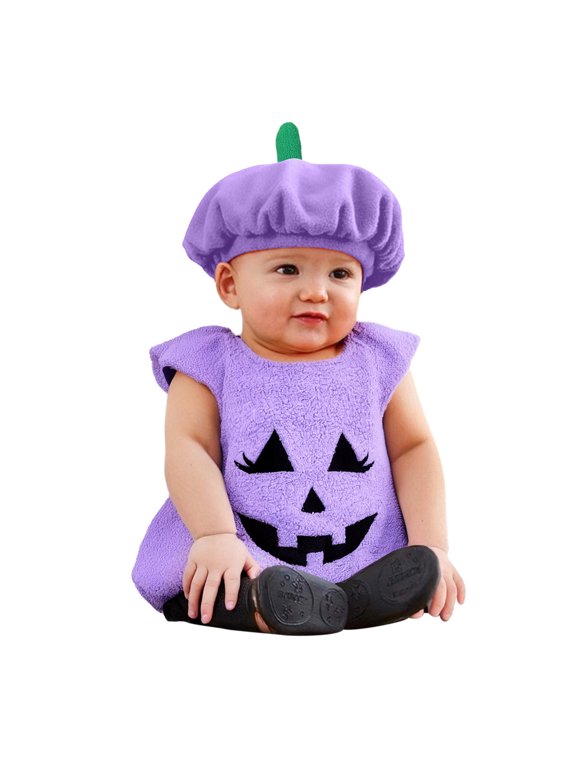 Boys' Jack O Lantern Tulle Layer Hooded Snap Jumpsuit Fall Party Play Outfit 6M-3 Years