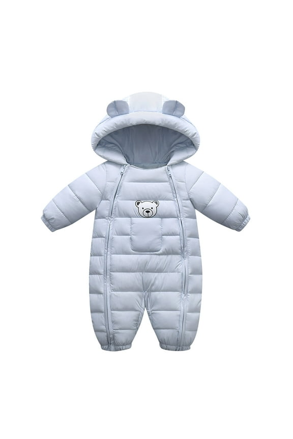Boys Jacket Baby Girls Thick Snowsuit Coats Kids Outdoor Warm Windproof Hooded Romper Jumpsuit Clothes Jackets For Boys Light blue 18 Months-24 Months