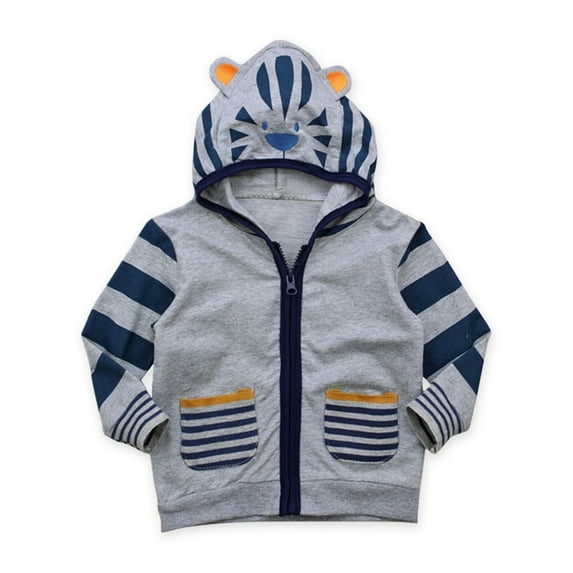 Boys Jacket Baby Kids Hooded Sweatshirt Spring Autumn Warm Zipper Cute Cartoon Hoodies Outwear Jackets For Boys Grey 12 Months-18 Months