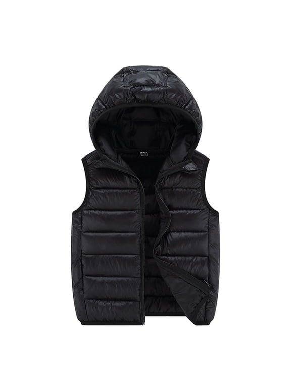 Boys Jacket Child Kids Sleeveless Solid Hooded Outwear Vest Coats Clothes Boys' Outerwear Jackets Black 3 Years-4 Years