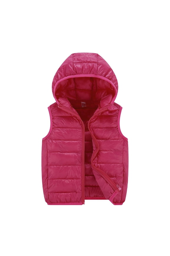 Boys Jacket Child Kids Sleeveless Solid Hooded Outwear Vest Coats Clothes Jackets For Boys Hot Pink 3 Years-4 Years