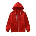 thumbnail image 1 of Boys Jacket Kids Solid Color Long Sleeve Hoodie Zip Up Sweatshirt Tops Coats Boys' Outerwear Jackets Red 3 Years-4 Years, 1 of 3