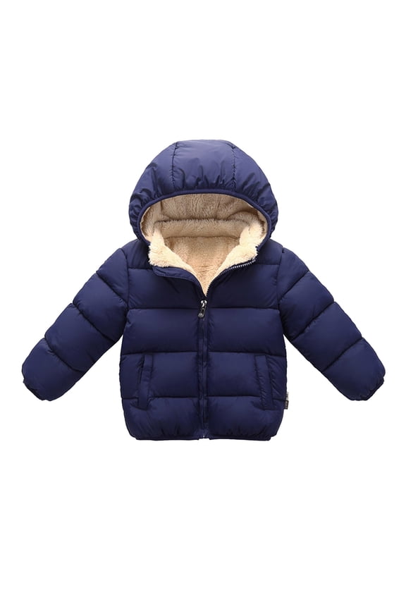 Boys Jacket Kids Solid Thick Warm Outerwear Hooded Coats Clothes Outfits Boys' Outerwear Jackets Navy 18 Months-24 Months