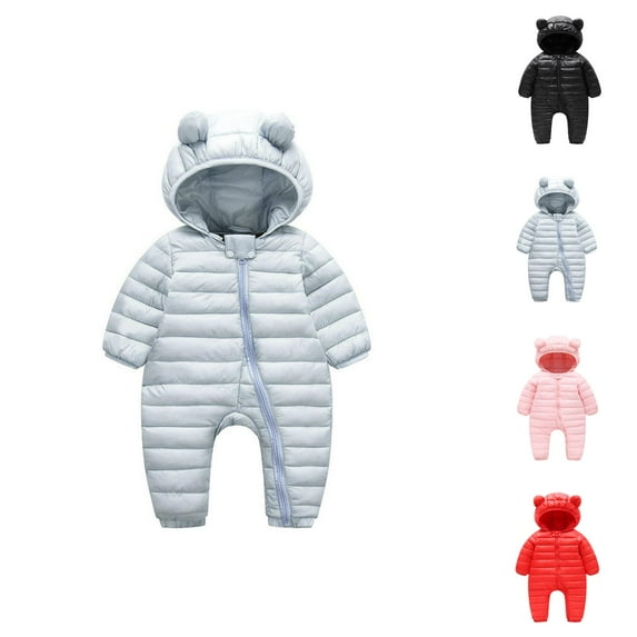 Boys Jacket Winter Warm Sports Hooded Long Sleeve Solid Color Full Zip Up Jumpsuit Down Coat Padded Outwear with Bear Ears for Boys Outdoor Activities
