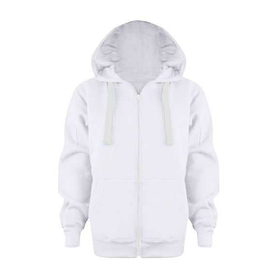 Boys Jacket Zipper Hoodie Sweatshirt Color Solid Jackets Long Hoodies Top Sleeve Up Girls Kids Boys Coat & Jacket White, 5-6 Years / 110 cm