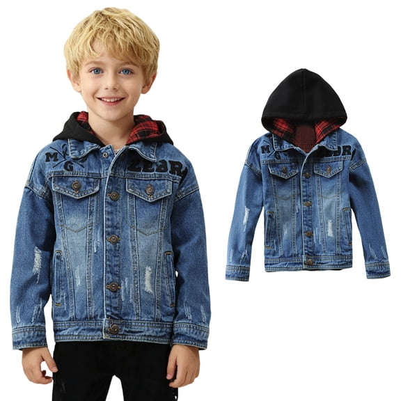 Boys Jean Jacket Long Sleeve Denim Hoodie Blue Jean Jacket Boy Spring Jacket Boys Jacket Size 9-10 Years