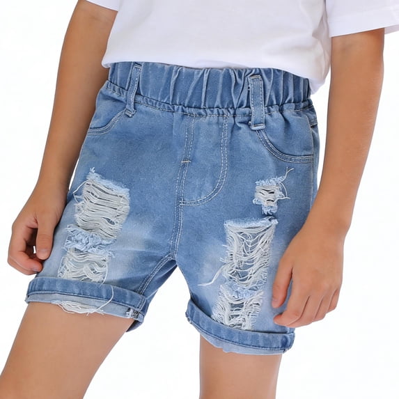 Boys' Jean Short Stretchy Soft Slim Fit Classic Denim Shorts Toddler and Boys 0-8Y Summer Casual Shorts, Light Blue 1-2 Years