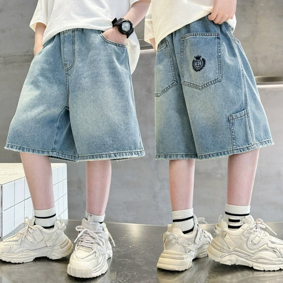 Boys Jean Shorts Casual Loose Pocket Jean Shorts Boys' Fashion Kids Boys Shorts 5-6 Years Cute Boy Clothing